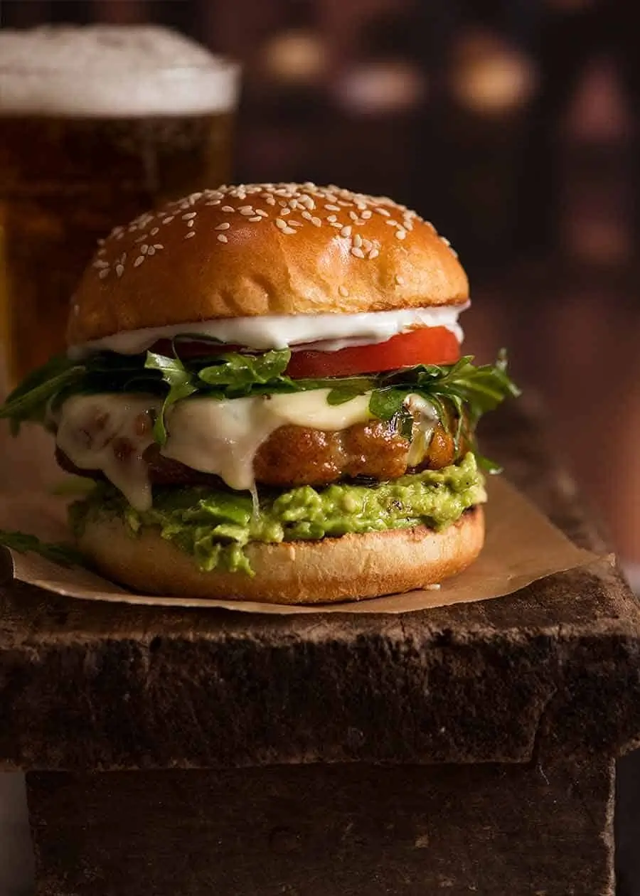 Chicken burger with lettuce and tomato